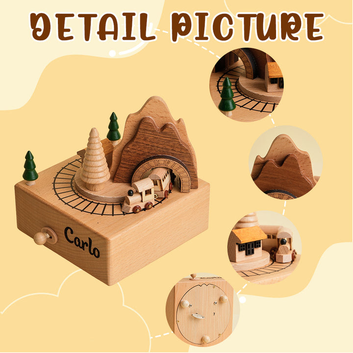 Custom Engraved Wooden Train Tunnel Music Box – Personalized Name Toy Birthday Gift for Kids