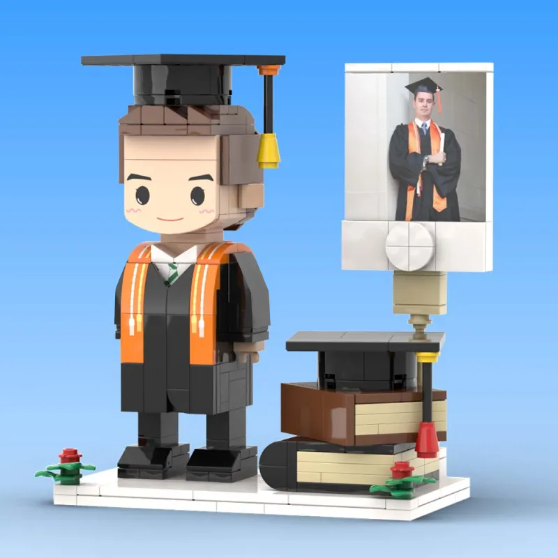Full Body Customized 1-Person Brick Figure with Photo – Graduation Season Theme Figure, Unique Custom Graduation Gift for Students