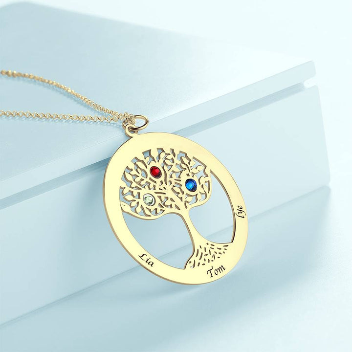Personalized Family Tree Necklace Engraved Name Birthstone Necklace S925 Silver
