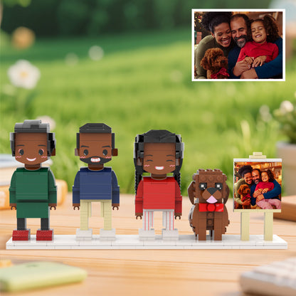 Custom Full-Body Cute Brick Figures of 3 People and Dog with Frame Personalized Anniversary Gift Birthday Gift
