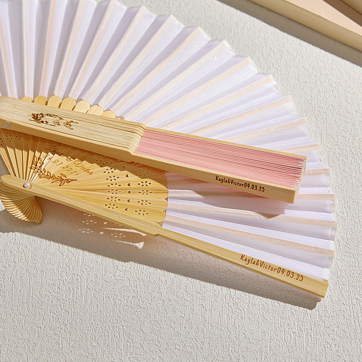 Custom Engraved Bamboo Folding Fan – Add Your Text for Events or Weddings