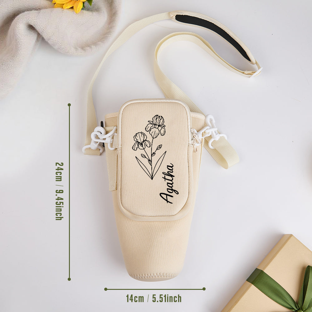 Personalized Birth Flower Waterproof Bottle Carrier Bag for 40oz Stanley Tumbler Gift for Her