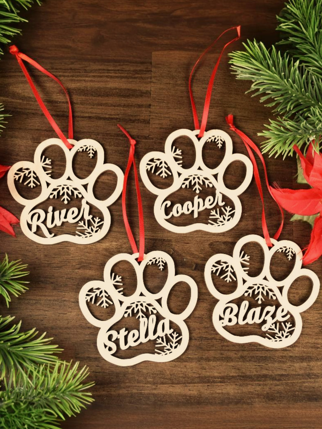 Personalized Name Dog Paw Snowflake Ornaments – Custom Christmas Tree Decorations