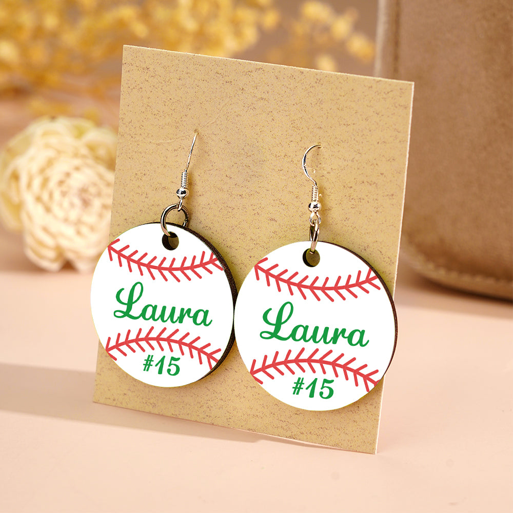 Personalized Baseball Softball Wooden Earrings Birthday Anniversary Gift for Sports Lover