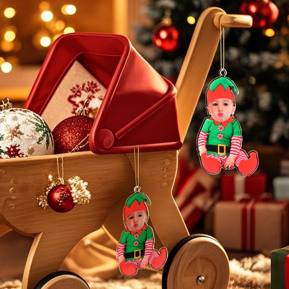 Personalized Baby Elf Ornament Baby Photo First Christmas Ornament Gift for Kids