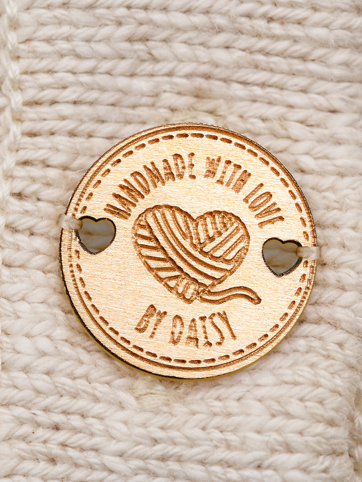 Personalized Handmade with Love Wooden Buttons Set of 15 Clothing Labels Gift for Mother Grandma Knitting Crocheting Lovers