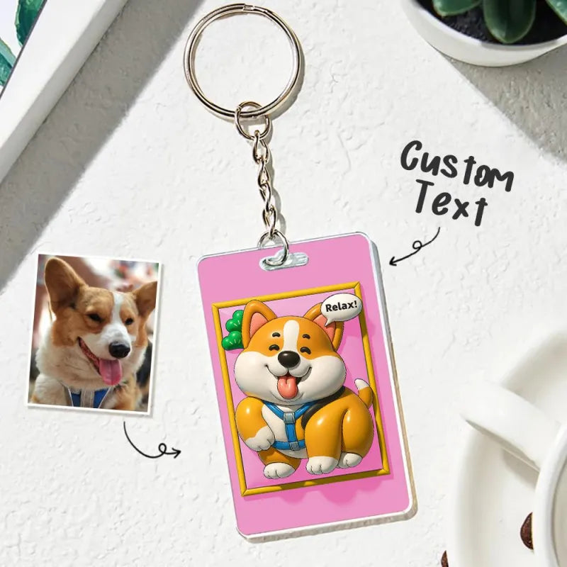 Custom Photo 3D Inflated Effect Pet Photo Keychain Gift for Pet Lover