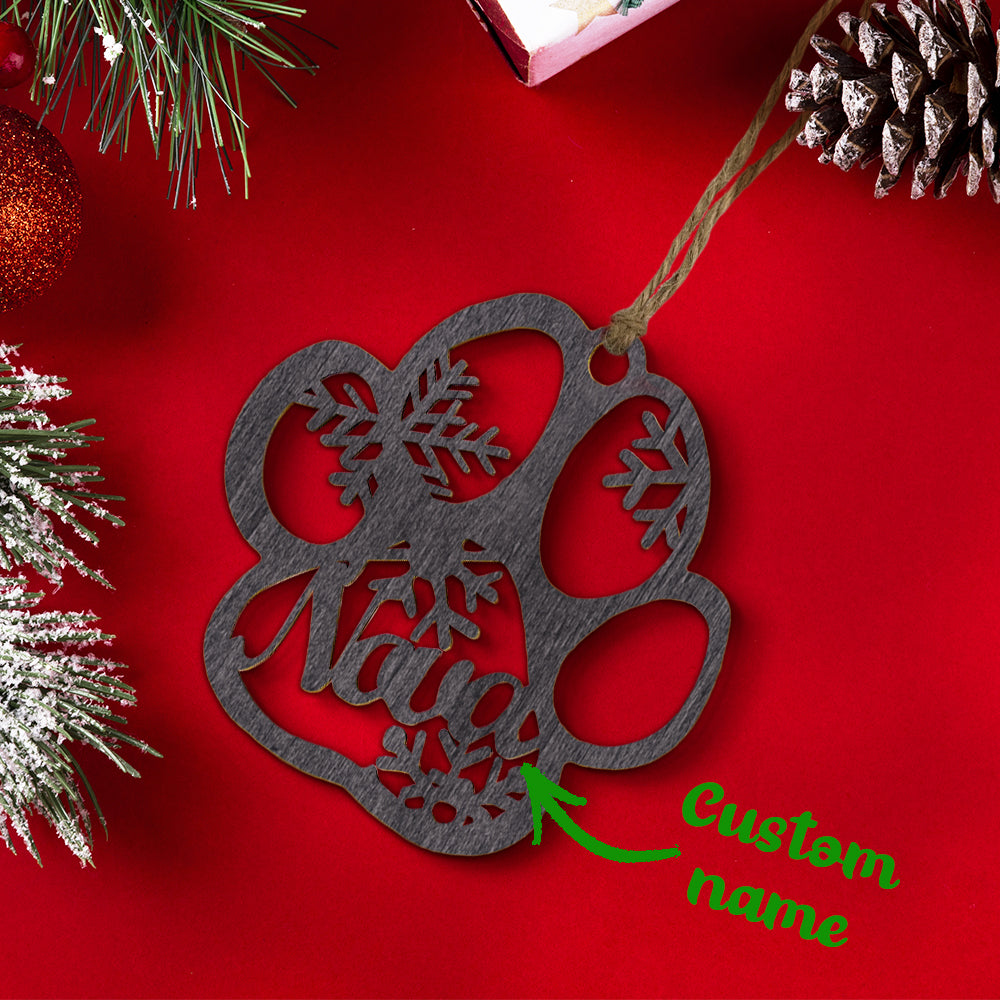 Personalized Wood Pet Paw Christmas Ornament