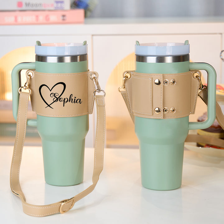 Personalized Water Bottle Carrier Bag for 40oz Stanley Tumbler with Adjustable Strap Gift for Her