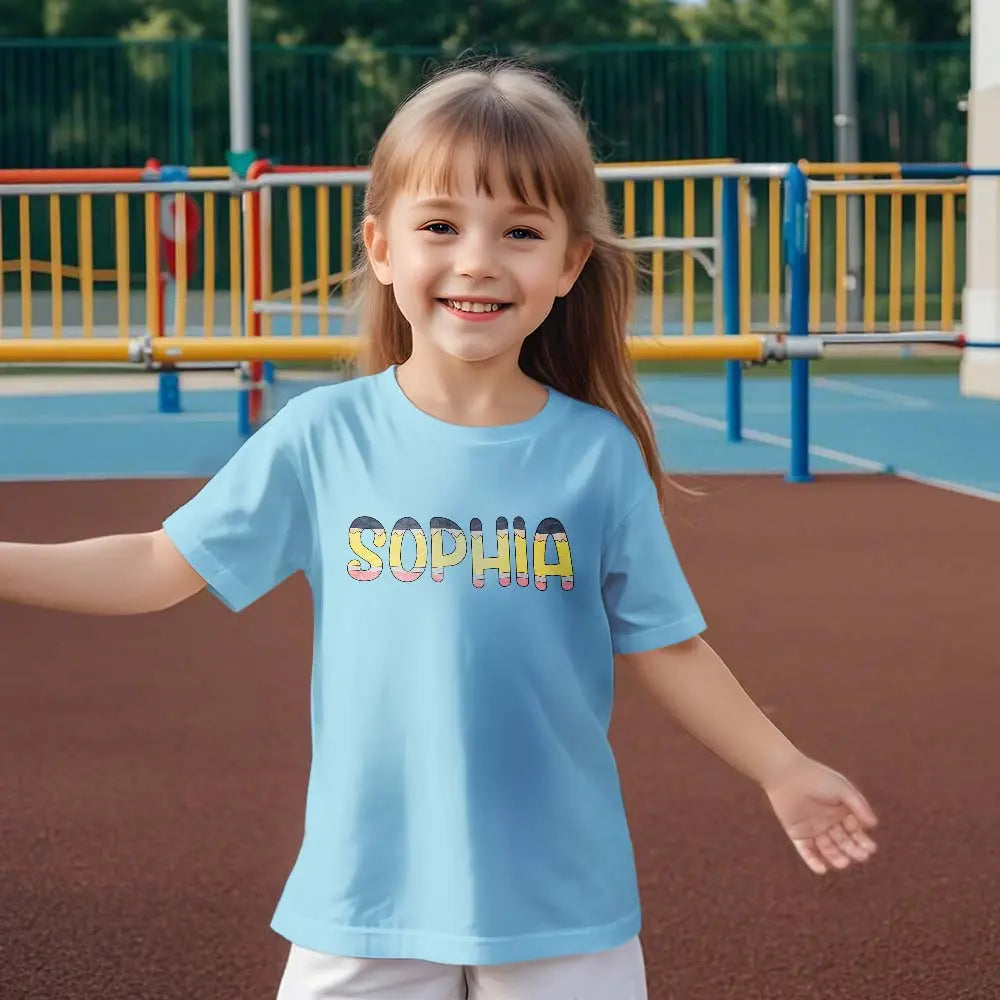 Personalized Back to School Pencil Name T-shirt First Day of School Shirt Gift for Kids