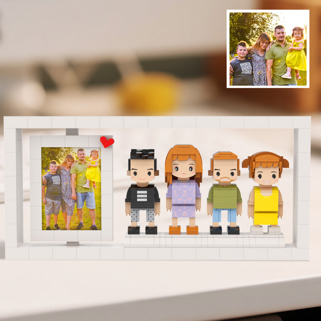 Custom Full-Body Cute Brick Figures of 4 People with Frame Personalized Anniversary Gift Birthday Gift