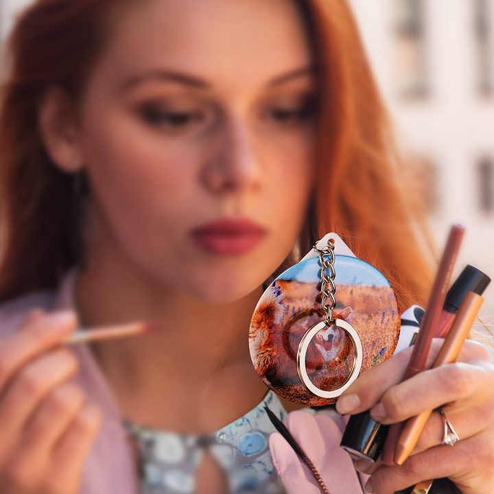 Personalised Photo Keychain with Round Mirror Keychain Gift for Her