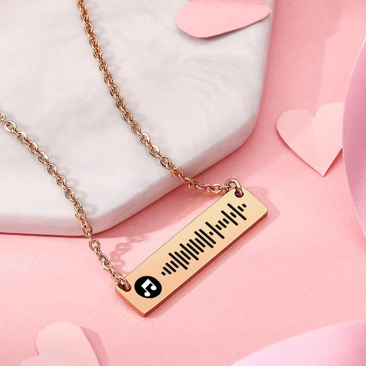 Personalized Bar Necklace Music Code Necklace Engraved Name Stainless Steel Necklace Gift