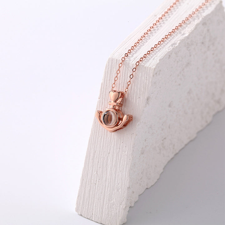 Personalized Anchor Projection Necklace with Heart 925 Sterling Silver