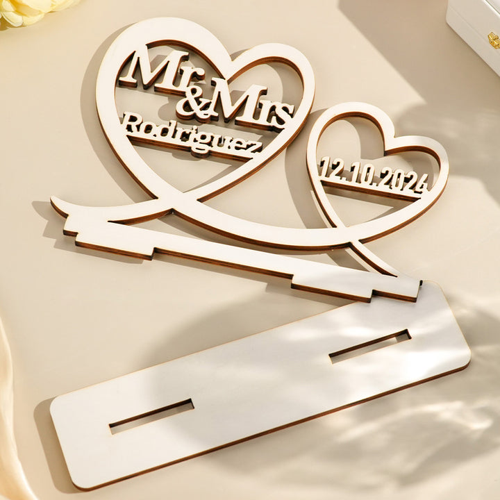 Personalized Wooden Table Decoration Sign with Name and Date for Wedding Anniversary Gift for Couple