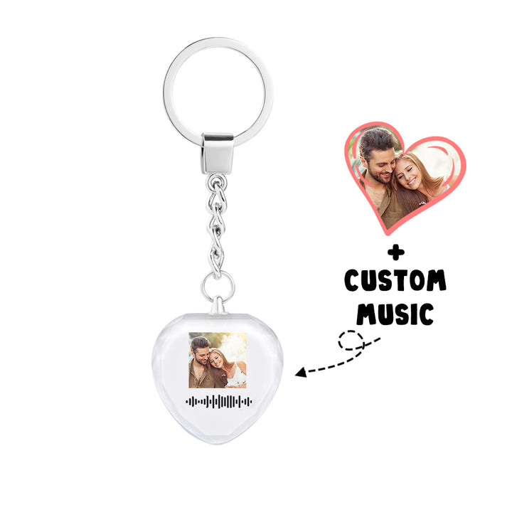 Personalized Heart Crystal Photo Song Keychain With Scannable Code