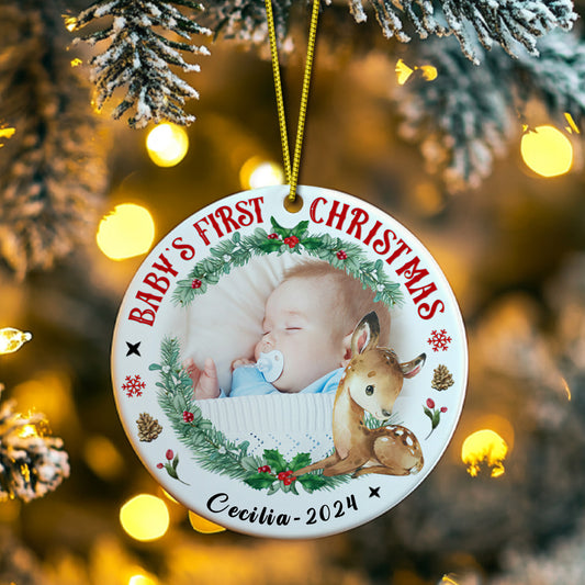 Personalized Baby's First Christmas Ornament with Photo Deer Christmas Ornament Gift for Kid