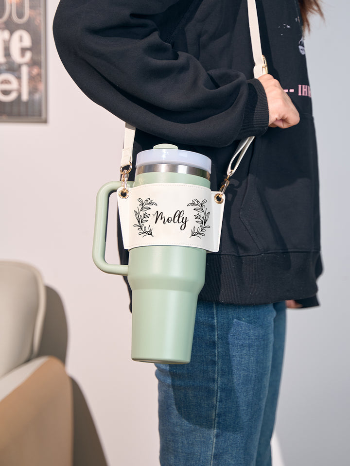 Custom Floral Pattern Water Bottle Carrier Bag with Adjustable Strap for 40oz Stanley Tumbler Gift for Women