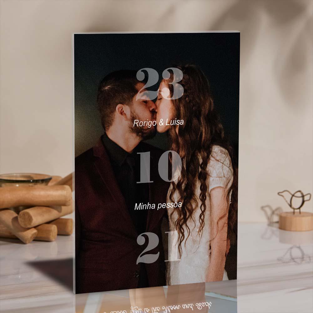 Anniversary Gift Custom Photo Glass Plaque Unique Engraved Date Plaque Gift