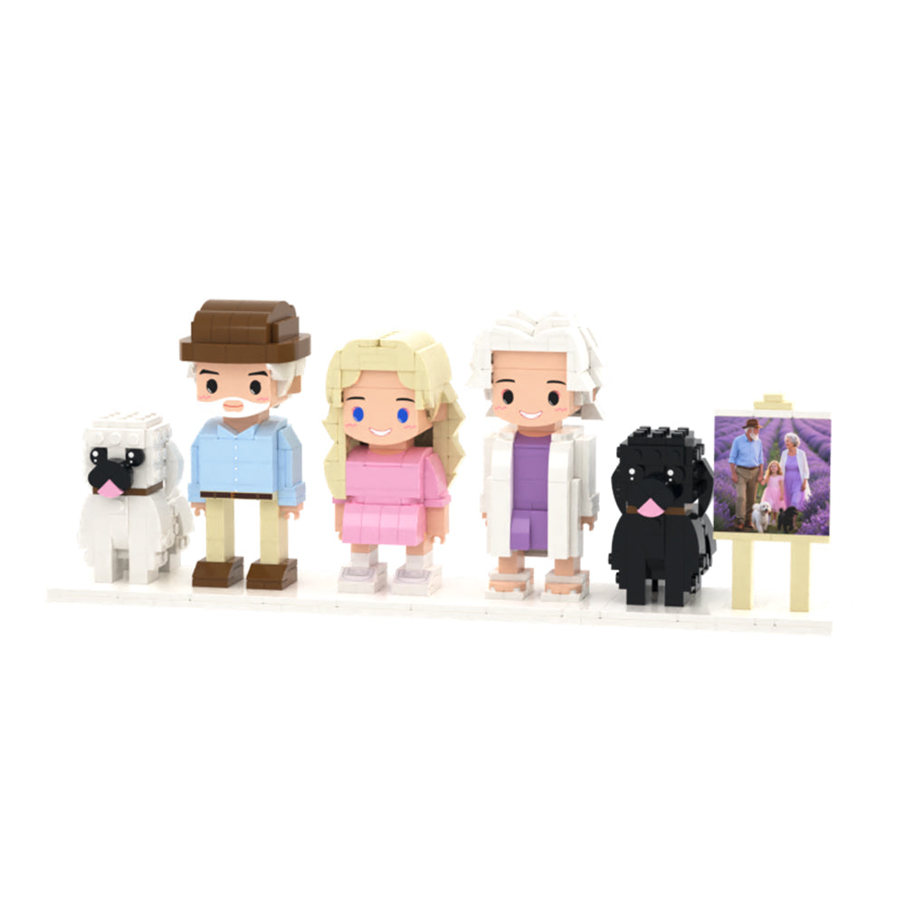 Custom Full-Body Cute Brick Figures of 3 People and 2 Dogs with Frame Personalized Anniversary Gift Birthday Gift