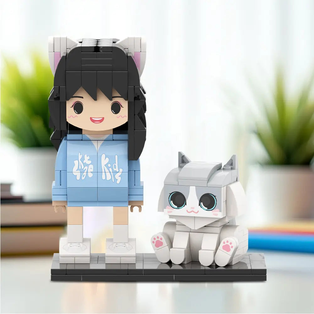 Full Body Customizable Cute Brick Figures Personalized Brick Figures with Cat Small Particle Block Toy