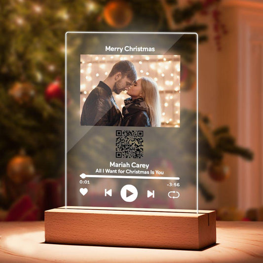 Custom Scannable QR Code Plaque Personalized Photo and Text Plaque with Wooden Stand Anniversary Gifts