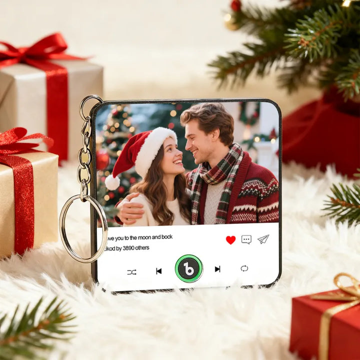 FridgeBeats Custom Photo and Text Music Keychain Music Box Bag Charm That Plays Music Without Cell Phone Best Gifts for Her