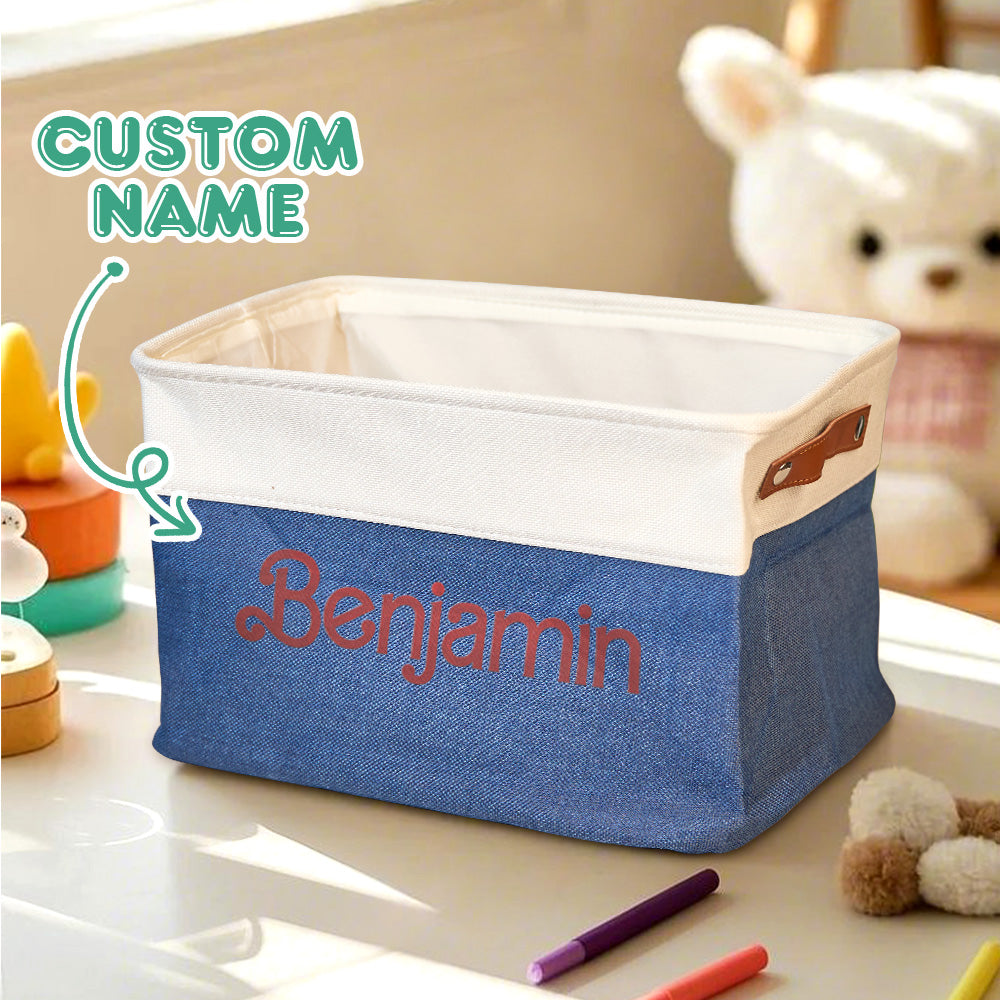 Personalized Storage Basket with Name Toy Bin Linen Organizer Gifts for Children