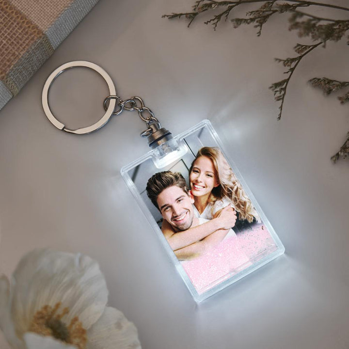 Custom Photo Illuminated Quicksand Keychain Personalized Flowing Sand Gift for Birthday Anniversary