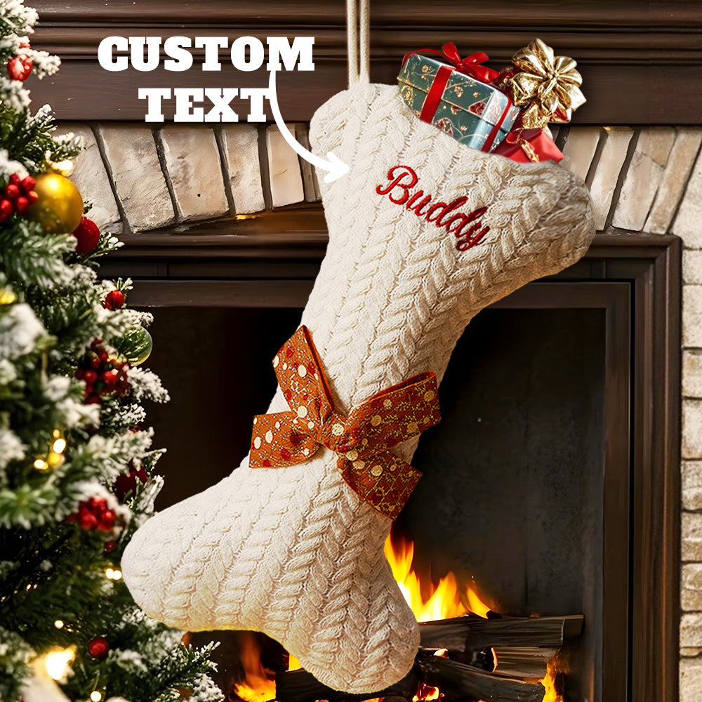 Personalized Dog Bone Christmas Stockings with Name Gift for Puppy Lovers