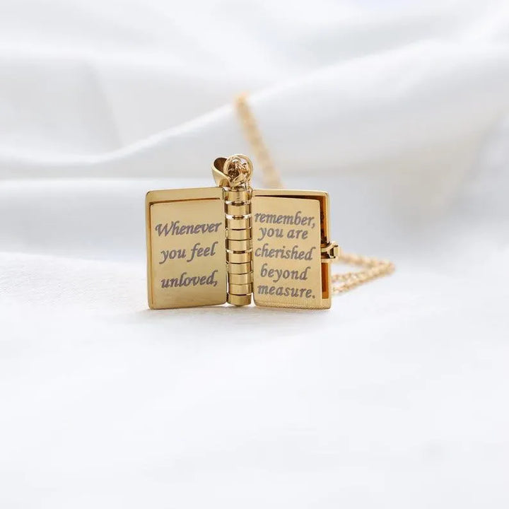 Personalized Text Book Necklace – Adjustable Pendant with Message Inside Meaningful Jewelry