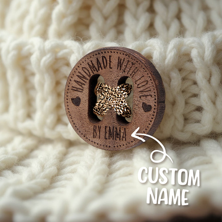 Personalized Handmade with Love Wooden Buttons Set of 15 Clothing Labels Gifts for Mother Grandma Knitting Crocheting Lovers
