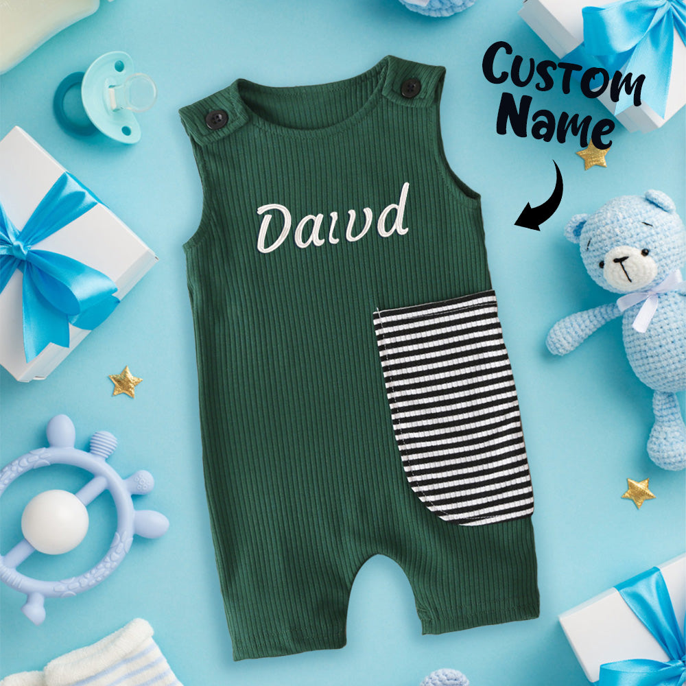 Personalized Rib Stripe Sleeveless Jumpsuit with Embroidered Name Gift for Toddler Kids