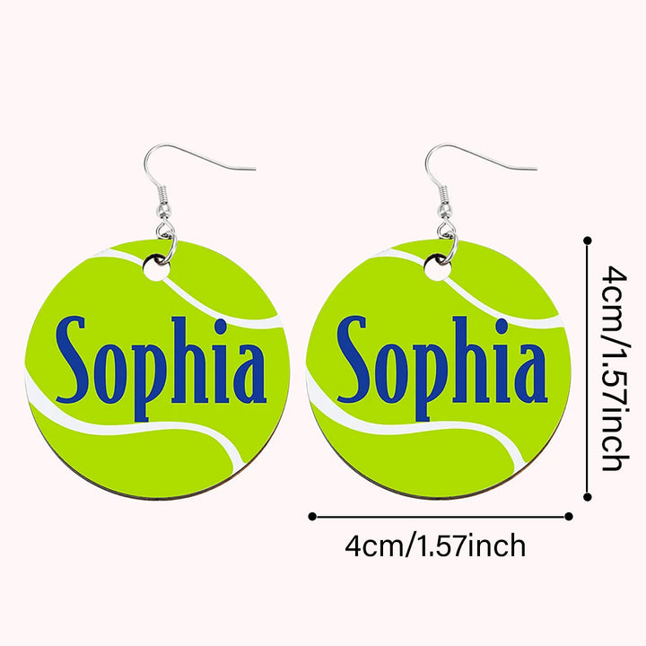 Personalized Wooden Tennis Earrings with Name Sport Earring Jewelry Gift for Her
