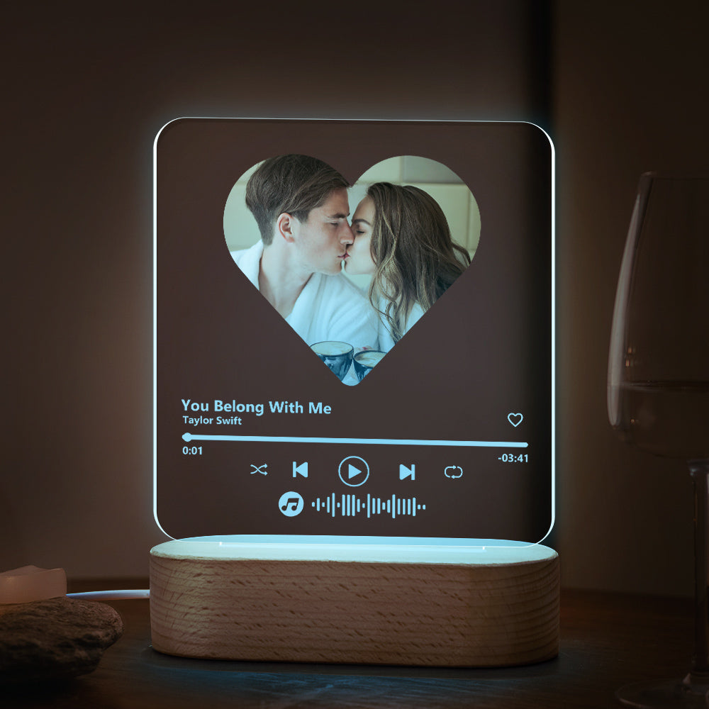 Custom Music Code Heart 7 Color Lamp For Dad Acrylic Music Plaque Night Light