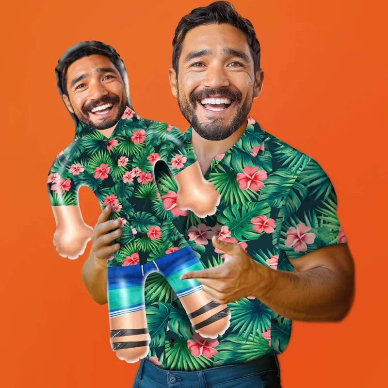 Personalized Blow Up Dolls Hawaiian Shirt Red Flowers Funny Inflatable Man Printed Face for Party Favors