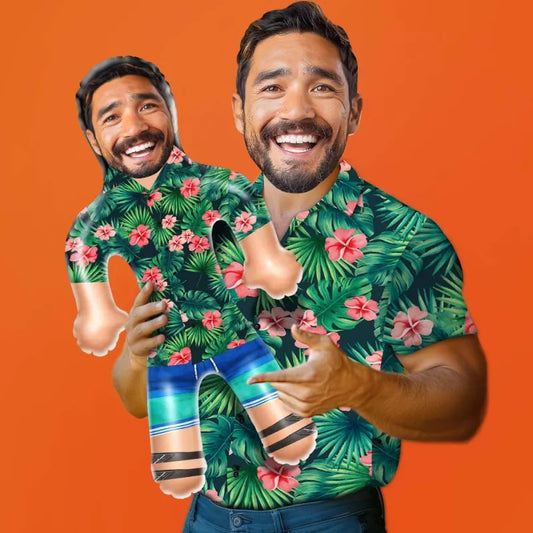 Personalized Blow Up Dolls Hawaiian Shirt Red Flowers Funny Inflatable Man Printed Face for Party Favors