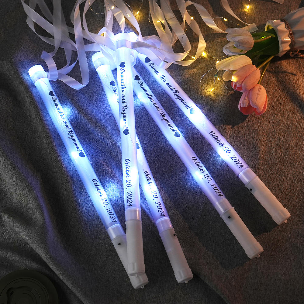 Personalized Light Up LED Stick Wedding Wands with Ribbon Lights Wedding Party Favor with "Made in China" Label