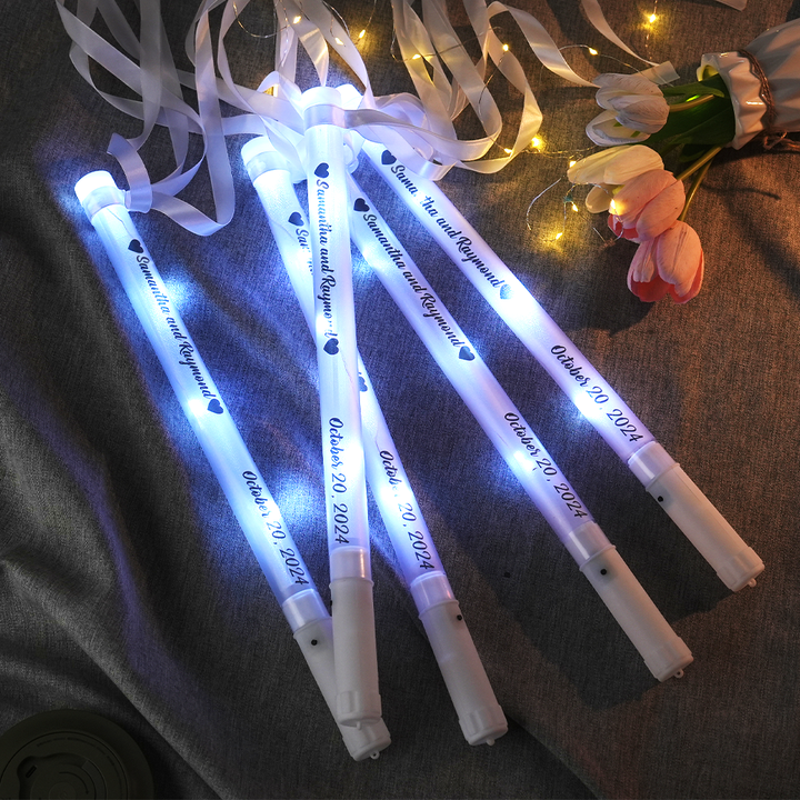 Personalized Light Up LED Stick Wedding Wands with Ribbon Lights Wedding Party Favor with "Made in China" Label