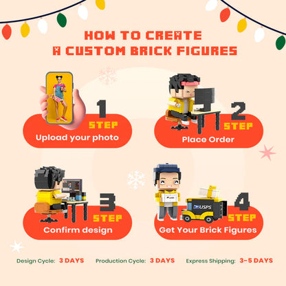 Custom Full-Body Brick Figure with Frame – Personalized Gift for Boyfriend
