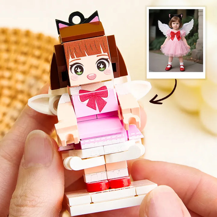 Personalized Mini Fully Body 1 Person Brick Figure with Engraved Text Keychain and Bag Charm Gift