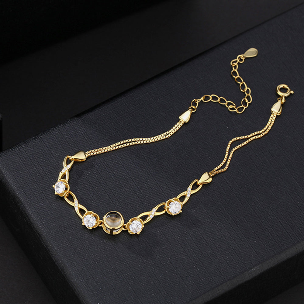 Custom Flower Photo Projection Bracelet 925 Sterling Silver
