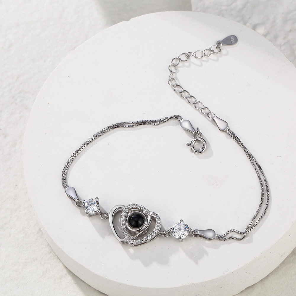 Custom Double Heart Projection Bracelet 925 Sterling Silver