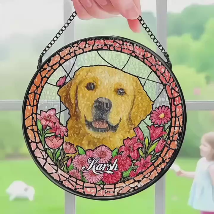 Custom Pet Portrait Stained Glass Suncatcher – Personalized Pet Keepsake Memorial Gift for Dog & Cat Lovers