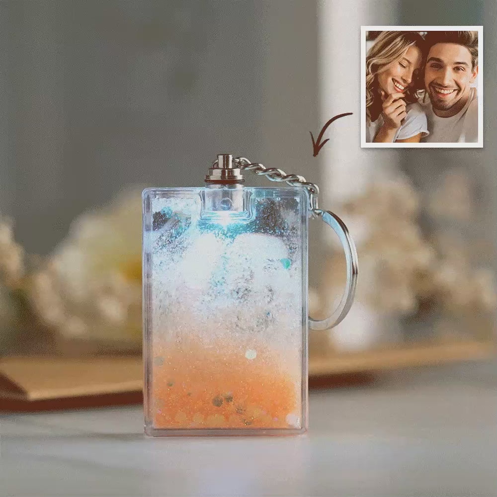 Custom Photo Illuminated Quicksand Keychain Personalized Flowing Sand Gift for Birthday Anniversary