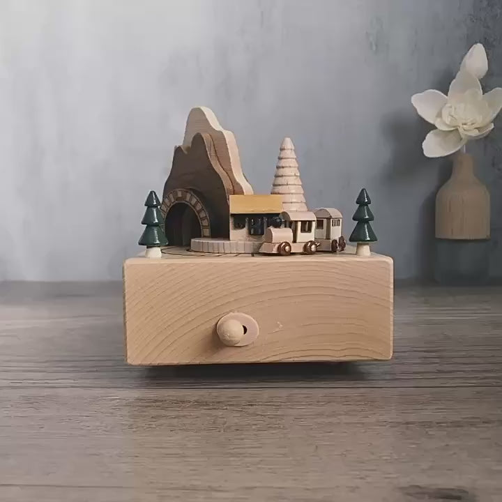 Custom Engraved Wooden Train Tunnel Music Box – Personalized Name Toy Birthday Gift for Kids