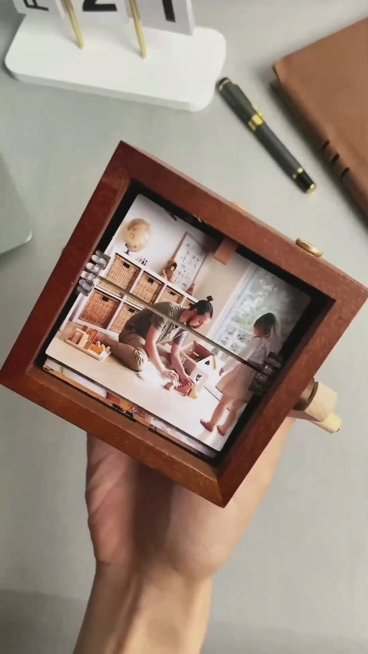 Custom Hand-cranked Flipbook Frame Animation Machine Valentine's Day Gift Detachable Photos Hand Motion Photo Album Brown Handicrafts