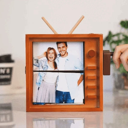 (16*16cm Large Size) Custom Photo Hand-cranked Flipbook Frame Vertical Television Animation Machine Photo Album with Light Memorial Gift