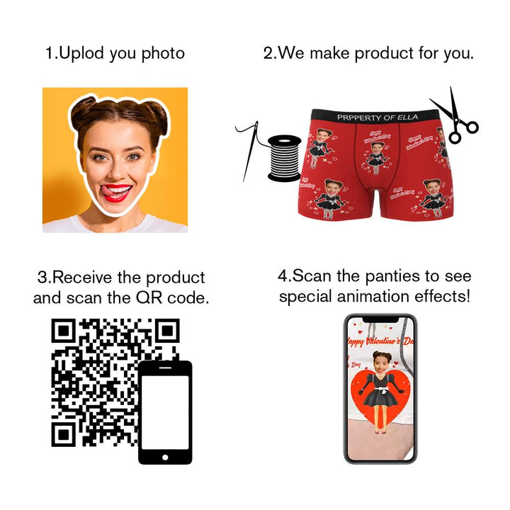 Custom Photo Boxer Men's Heart Face Underwear Couple Gifts AR View